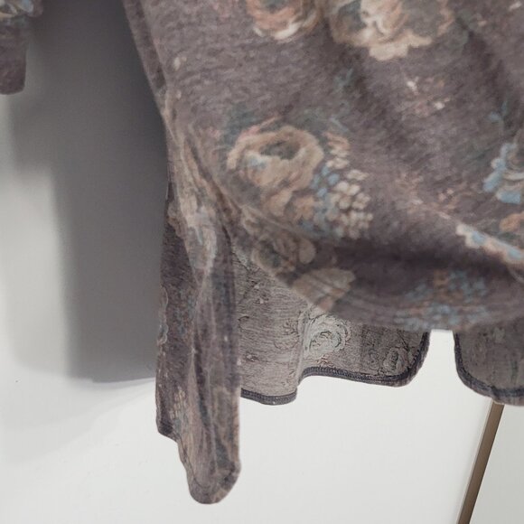 Cool Melon Brown Old Rose Floral V-Neck Cozy Casual High-Low Hem Tunic Size XL - Picture 5 of 11